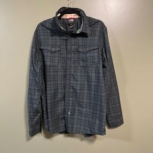 Like NEW North Face Snap button shirt Large L Green Black Plaid Flannel